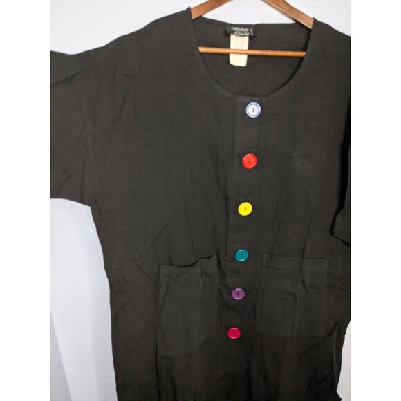 Vintage Michele Leslie Black Button Dress Rainbow Buttons Pockets Size 1X Cotton - Picture 4 of 7
